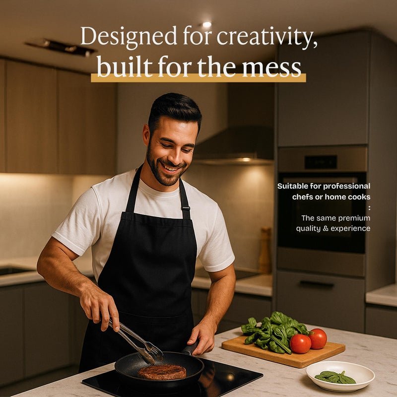 Will Well Chef Apron for Men and Women - 33" x 27" Large with 38" Waist Ties for a Comfy and Snug Fit, Durable and Lightweight, with 2 Spacious Pockets for Your Cooking Essentials - 2-Pack, Black - Image 2